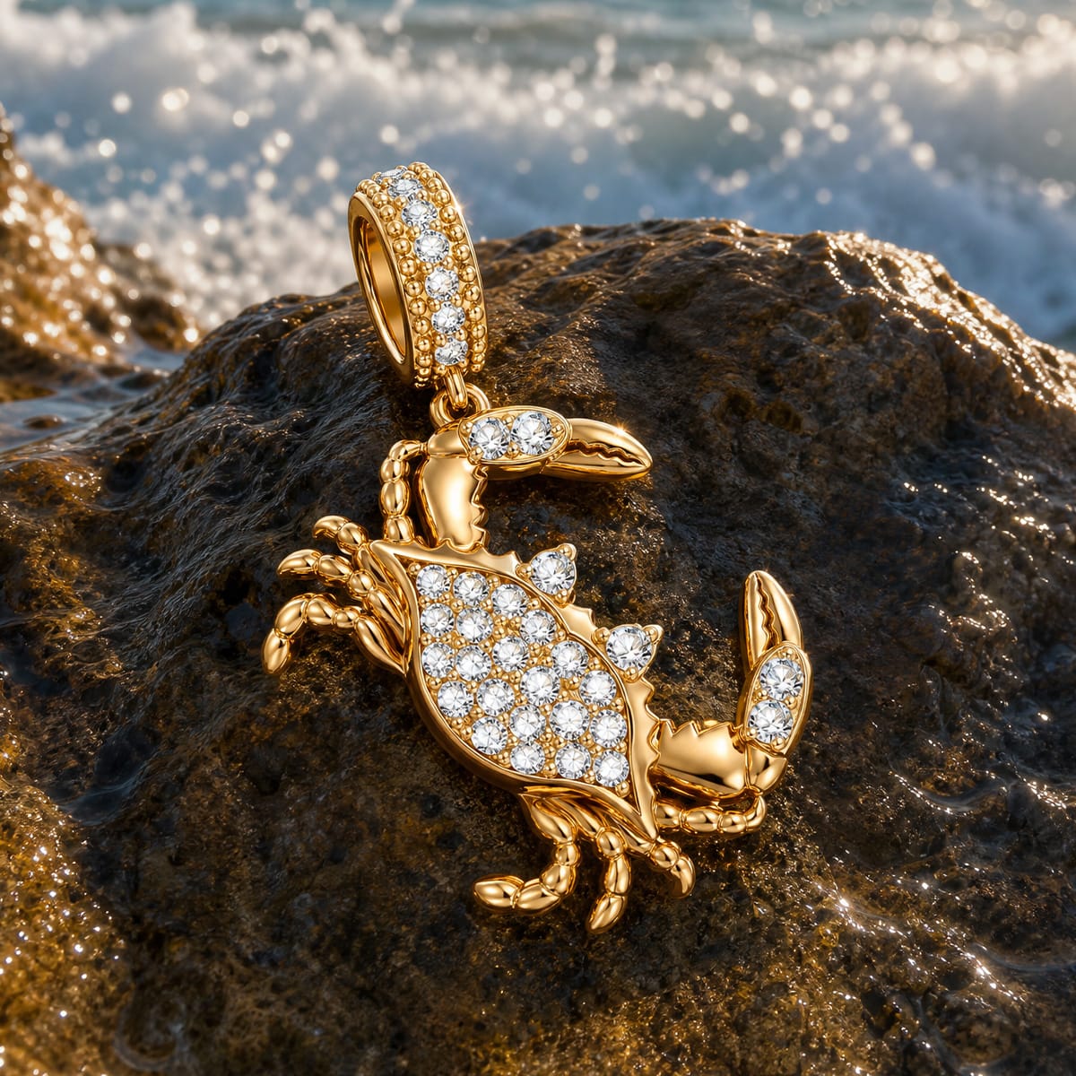 Coastal Full-Body Crab Pavé-Set Gemstone Dangle Charm in Tarnish-Resistant Silver