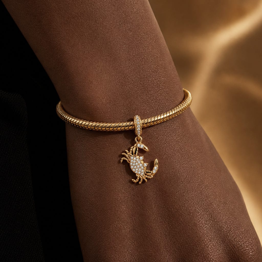 Coastal Full-Body Crab Pavé-Set Gemstone Dangle Charm in Tarnish-Resistant Silver