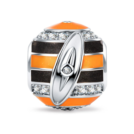 gona- Coastal Surfboard Accented Geometric Enamel Charm With Pavé‑Set Crystal in Tarnish‑Resistant Silver
