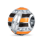 Coastal Surfboard Accented Geometric Enamel Charm With Pavé‑Set Crystal in Tarnish‑Resistant Silver