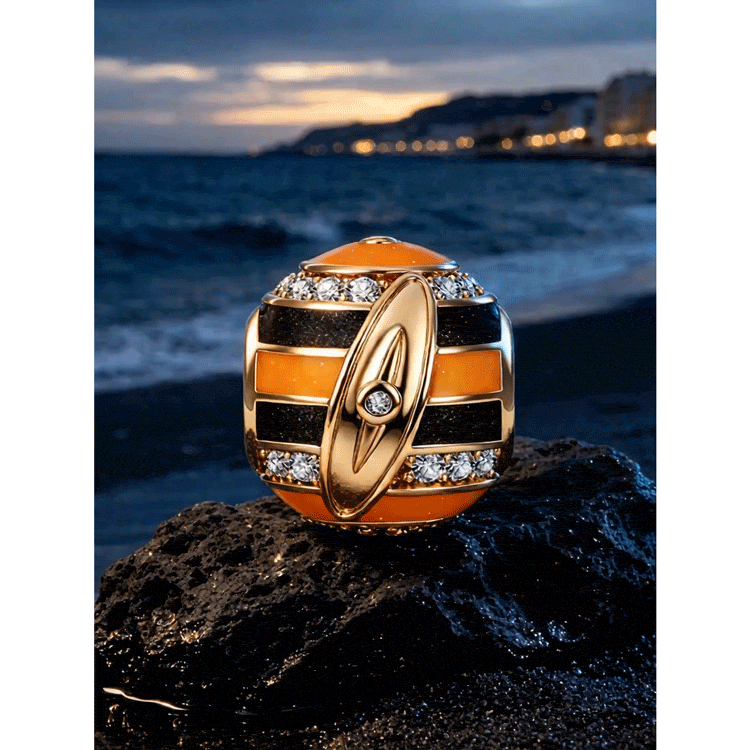 Coastal Surfboard‑Inspired Geometric Enamel Charm With Pavé‑Set in Tarnish‑Resistant Silver