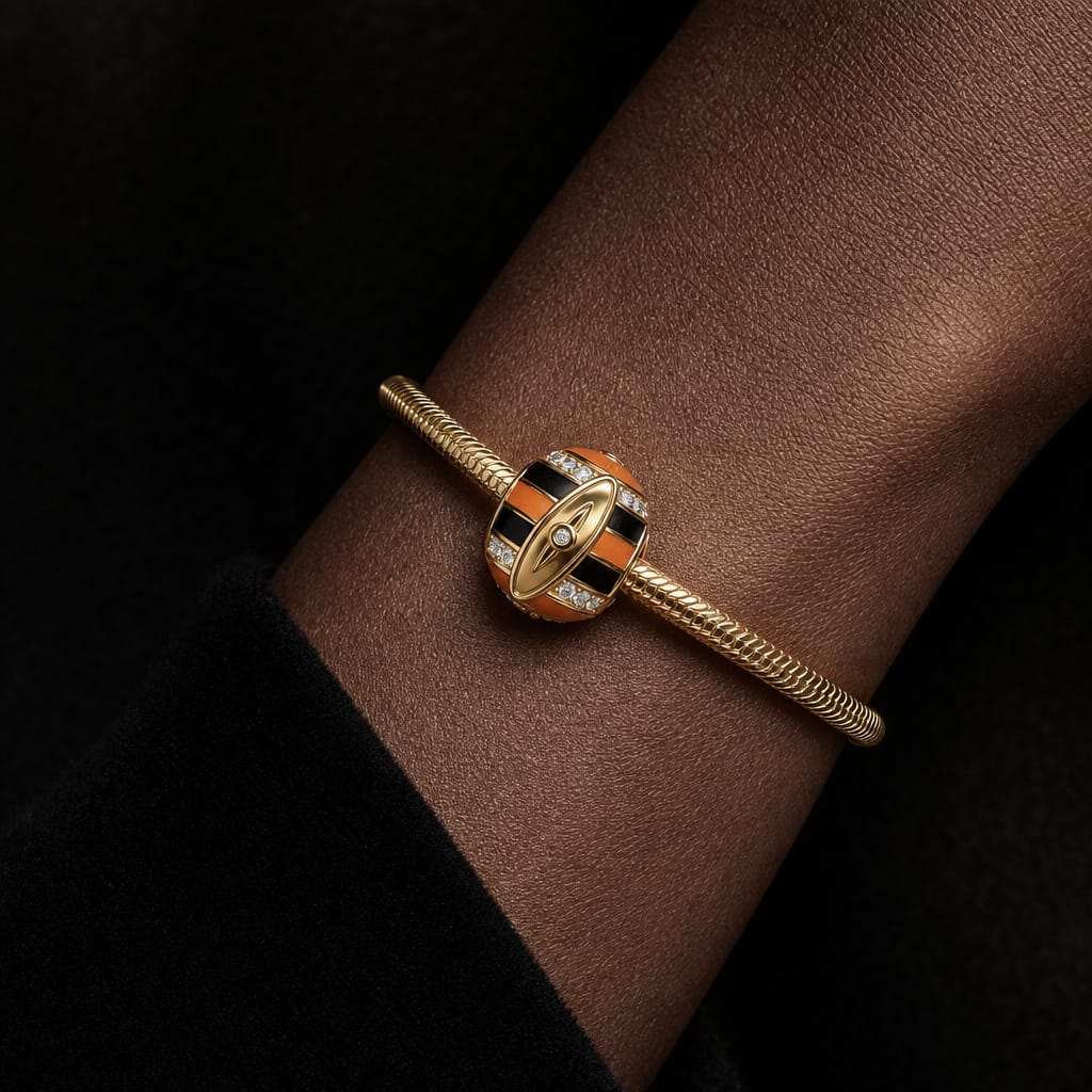Coastal Surfboard‑Inspired Geometric Enamel Charm With Pavé‑Set in Tarnish‑Resistant Silver