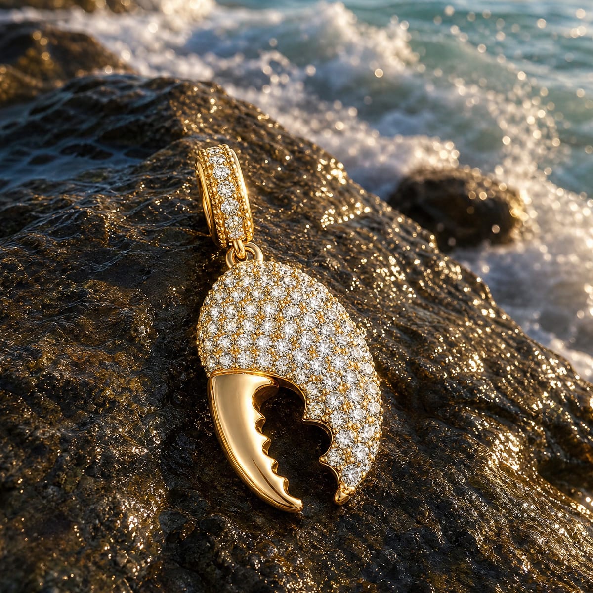 Coastal Crab Claw Pavé-Set Gemstone Dangle Charm in Tarnish-Resistant Silver