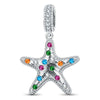 Tropical Shore Dangle Starfish Dangle Charm With Vibrant Multi‑Color Pavé Gemstones in Tarnish‑Resistant Silver