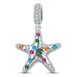 Tropical Shore Dangle Starfish Dangle Charm With Vibrant Multi‑Color Pavé Gemstones in Tarnish‑Resistant Silver