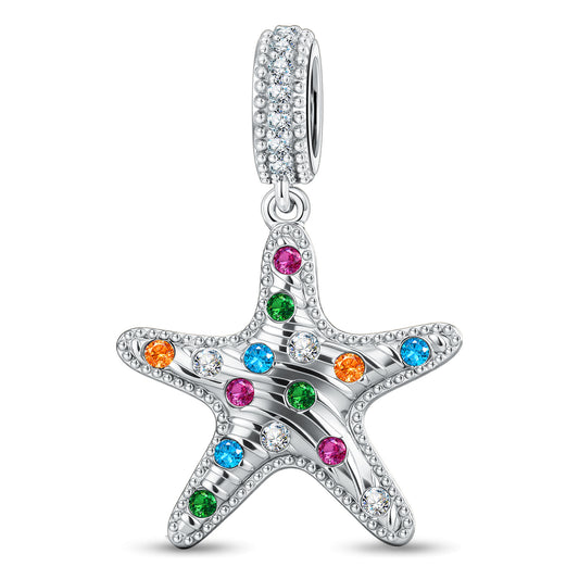 gona- Tropical Shore Dangle Starfish Dangle Charm With Vibrant Multi‑Color Pavé Gemstones in Tarnish‑Resistant Silver