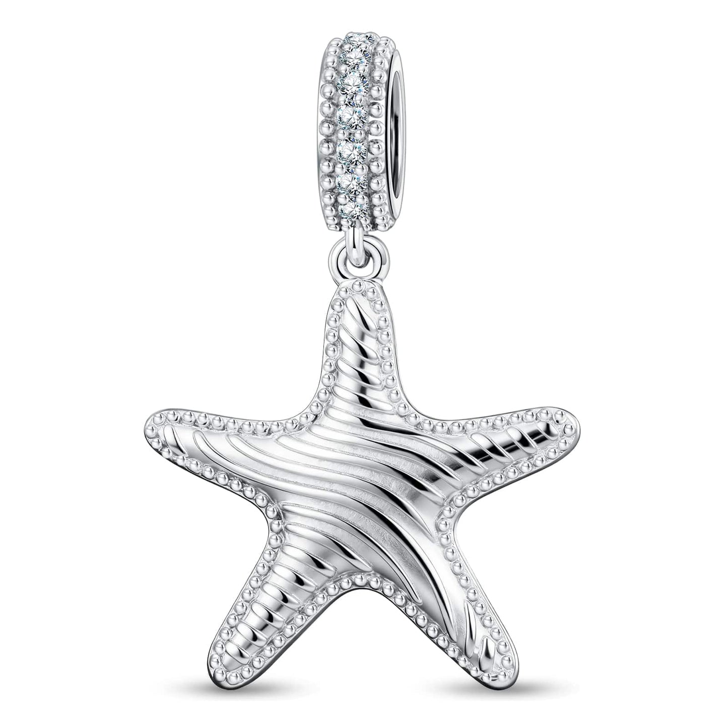 Tropical Shore Dangle Starfish Dangle Charm With Vibrant Multi‑Color Pavé Gemstones in Tarnish‑Resistant Silver