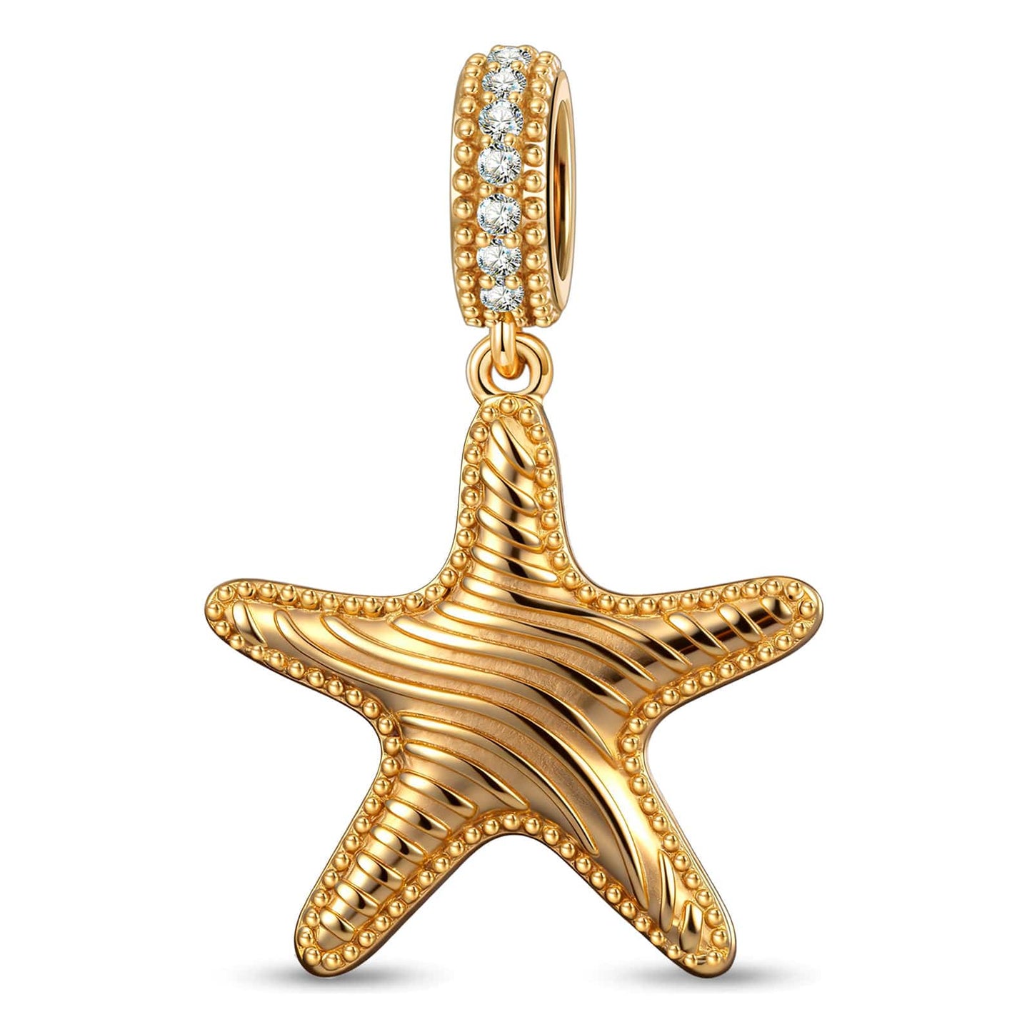 Tropical Shore Dangle Starfish Dangle Charm With Vibrant Multi‑Color Pavé Gemstones in Tarnish‑Resistant Silver