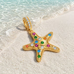 Tropical Shore Dangle Starfish Dangle Charm With Vibrant Multi‑Color Pavé Gemstones in Tarnish‑Resistant Silver