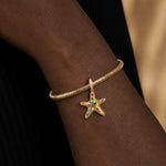 Tropical Shore Dangle Starfish Dangle Charm With Vibrant Multi‑Color Pavé Gemstones in Tarnish‑Resistant Silver