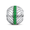 Herringbone Grooved Vertical Created Emerald Channel‑Set Charm Bead in Tarnish‑Resistant Silver