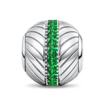 Herringbone Grooved Vertical Created Emerald Channel‑Set Charm Bead in Tarnish‑Resistant Silver