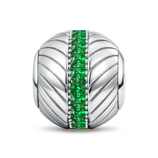 gona- Herringbone Grooved Vertical Created Emerald Channel‑Set Charm Bead in Tarnish‑Resistant Silver