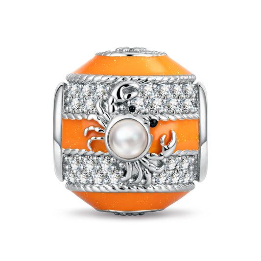 gona- Volcanic Shore Crab Pearl Enamel Pavé Bead Charm in Tarnish-Resistant Silver