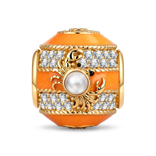 gona- Volcanic Shore Crab Pearl Enamel Pavé Bead Charm in Tarnish-Resistant Silver