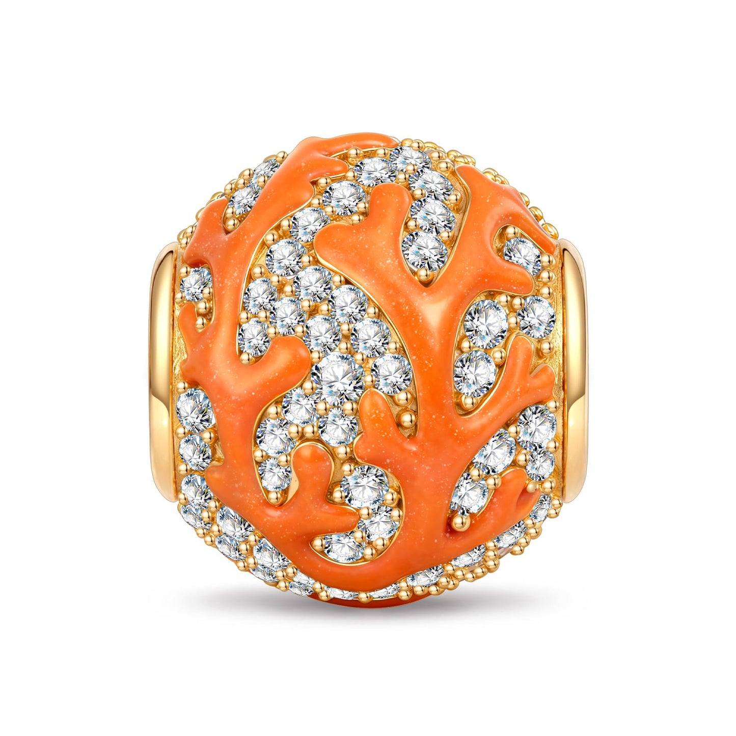 Volcanic Shore Coral Branch Enamel Pavé Bead Charm in Tarnish-Resistant Silver