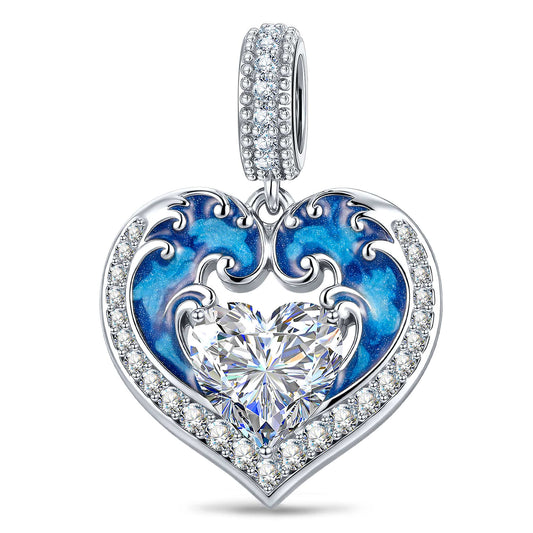 gona- Azure Siren Heart Tarnish-Resistant Silver Enamel Dangle Charm With Crystal