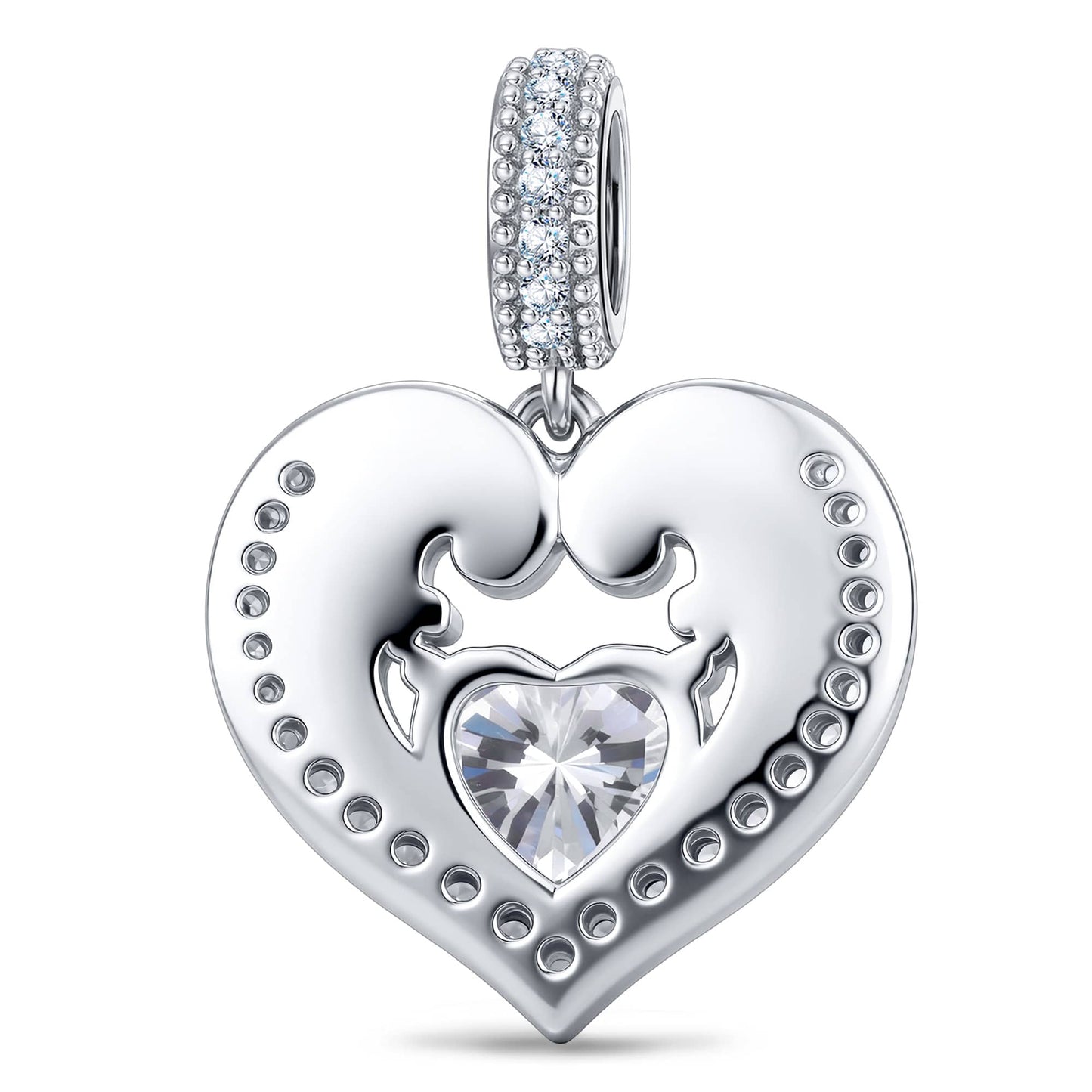 Azure Siren Heart Tarnish-Resistant Silver Enamel Charm With Crystal In White Gold Plating