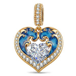 Azure Siren Heart Tarnish-Resistant Silver Enamel Charm With Crystal In 14K Gold Plating