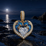 Azure Siren Heart Tarnish-Resistant Silver Enamel Dangle Charm