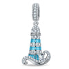 Azure Horizon Dangle Lighthouse Curved‑Wave Enamel Dangle Charm With Pavé‑Set Sparkling Crystal in Tarnish‑Resistant Silver