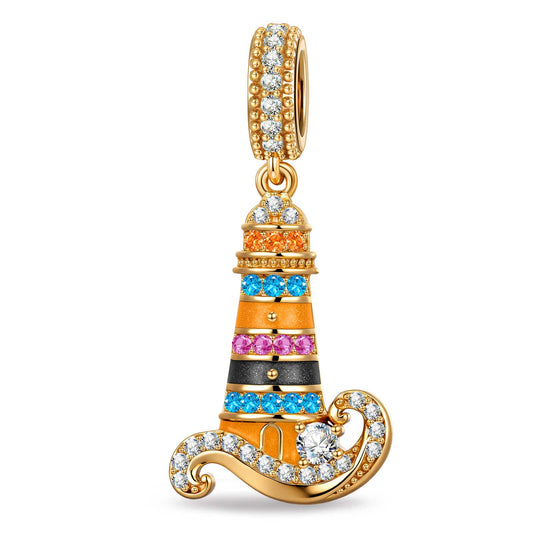 gona- Azure Horizon Dangle Lighthouse Curved‑Wave Enamel Dangle Charm With Pavé‑Set Sparkling Crystal in Tarnish‑Resistant Silver