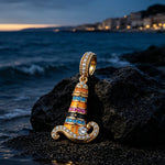 Azure Horizon Dangle Lighthouse Curved‑Wave Enamel Dangle Charm With Pavé‑Set Sparkling in Tarnish‑Resistant Silver