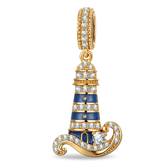 gona- Azure Horizon Dangle Lighthouse Curved‑Wave Enamel Dangle Charm With Pavé‑Set Sparkling Crystal in Tarnish‑Resistant Silver