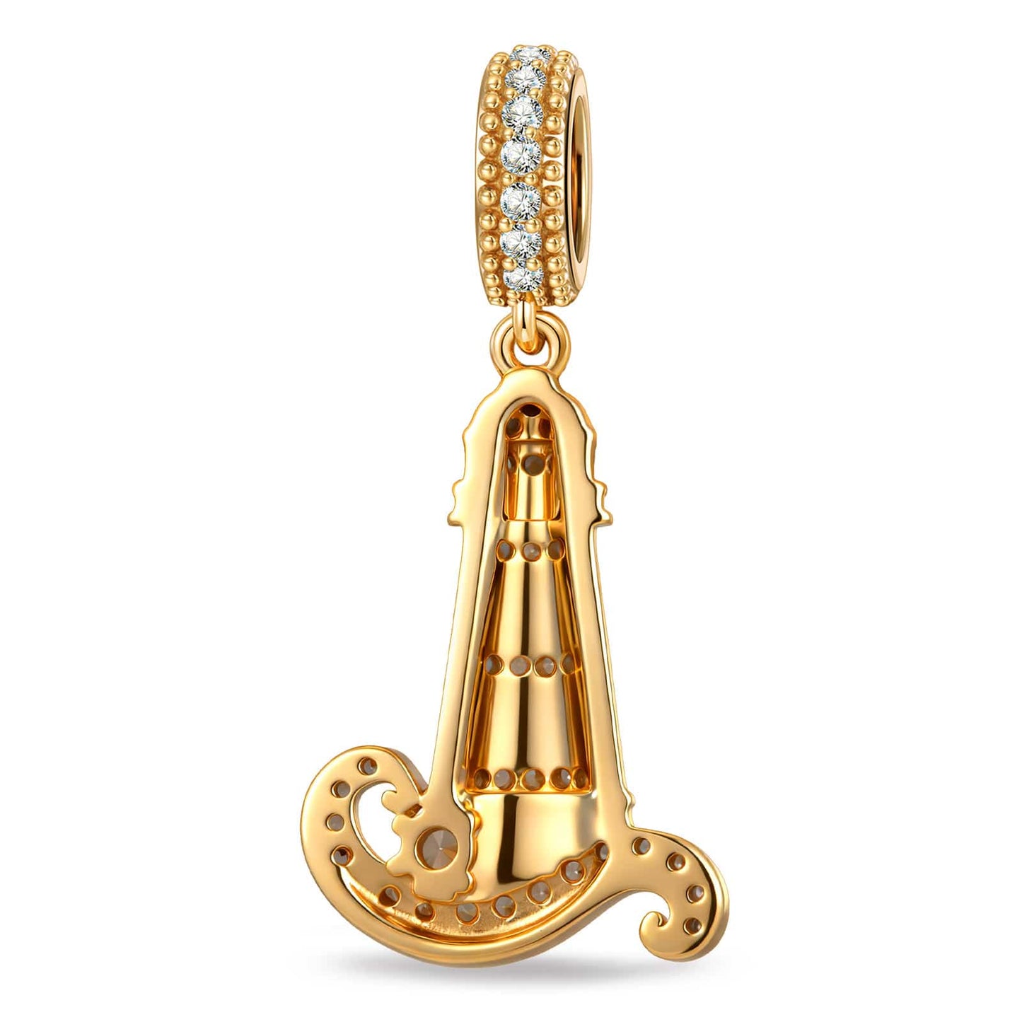 Azure Horizon Dangle Lighthouse Curved‑Wave Enamel Dangle Charm With Pavé‑Set Sparkling Crystal in Tarnish‑Resistant Silver