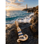Azure Horizon Dangle Lighthouse Curved‑Wave Enamel Dangle Charm With Pavé‑Set Sparkling Crystal in Tarnish‑Resistant Silver