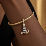 Azure Horizon Dangle Lighthouse Curved‑Wave Enamel Dangle Charm With Pavé‑Set Sparkling in Tarnish‑Resistant Silver