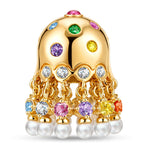 Rainbow Multi‑Gem Tassel Jellyfish Freshwater Pearl Dangle Charm Bead in Tarnish‑Resistant Silver