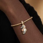 Seahorse Pearl Dangle Charm, Blue Enamel & Paved Design Bead in Tarnish-Resistant Silver