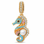 Volcanic Shore Multicolor Pavé Seahorse Pearl Dangle Charm in Tarnish-Resistant Silver