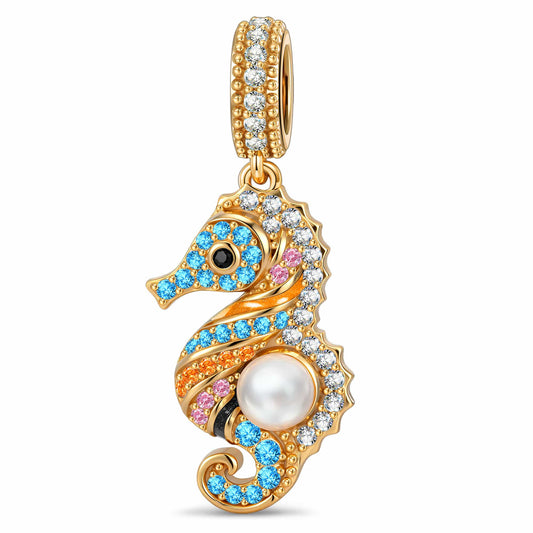 gona- Volcanic Shore Multicolor Pavé Seahorse Pearl Dangle Charm in Tarnish-Resistant Silver