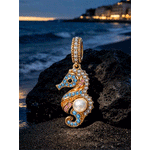 Volcanic Shore Multicolor Pavé Seahorse Pearl Dangle Charm in Tarnish-Resistant Silver