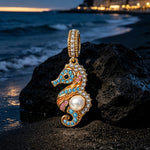 Volcanic Shore Multicolor Pavé Seahorse Pearl Dangle Charm in Tarnish-Resistant Silver