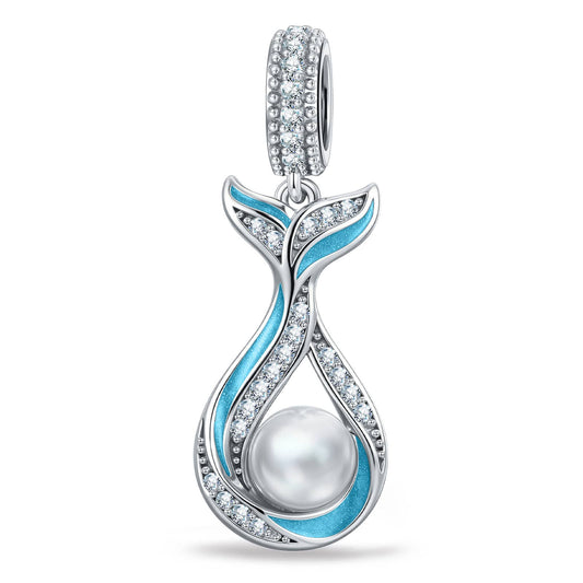 gona- Azure Siren Dangle Mermaid‑Tail Enamel Dangle Charm With Pavé Crystal & Freshwater Pearl in Tarnish‑Resistant Silver