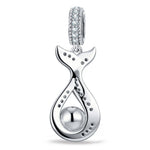 Azure Siren Dangle Mermaid‑Tail Enamel Dangle Charm With Pavé Crystal & Freshwater Pearl in Tarnish‑Resistant Silver