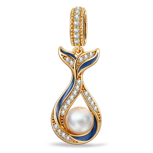 gona- Azure Siren Mermaid Tail Pearl Enamel Dangle Charm With Pavé Crystal & Freshwater Pearl in Tarnish‑Resistant Silver