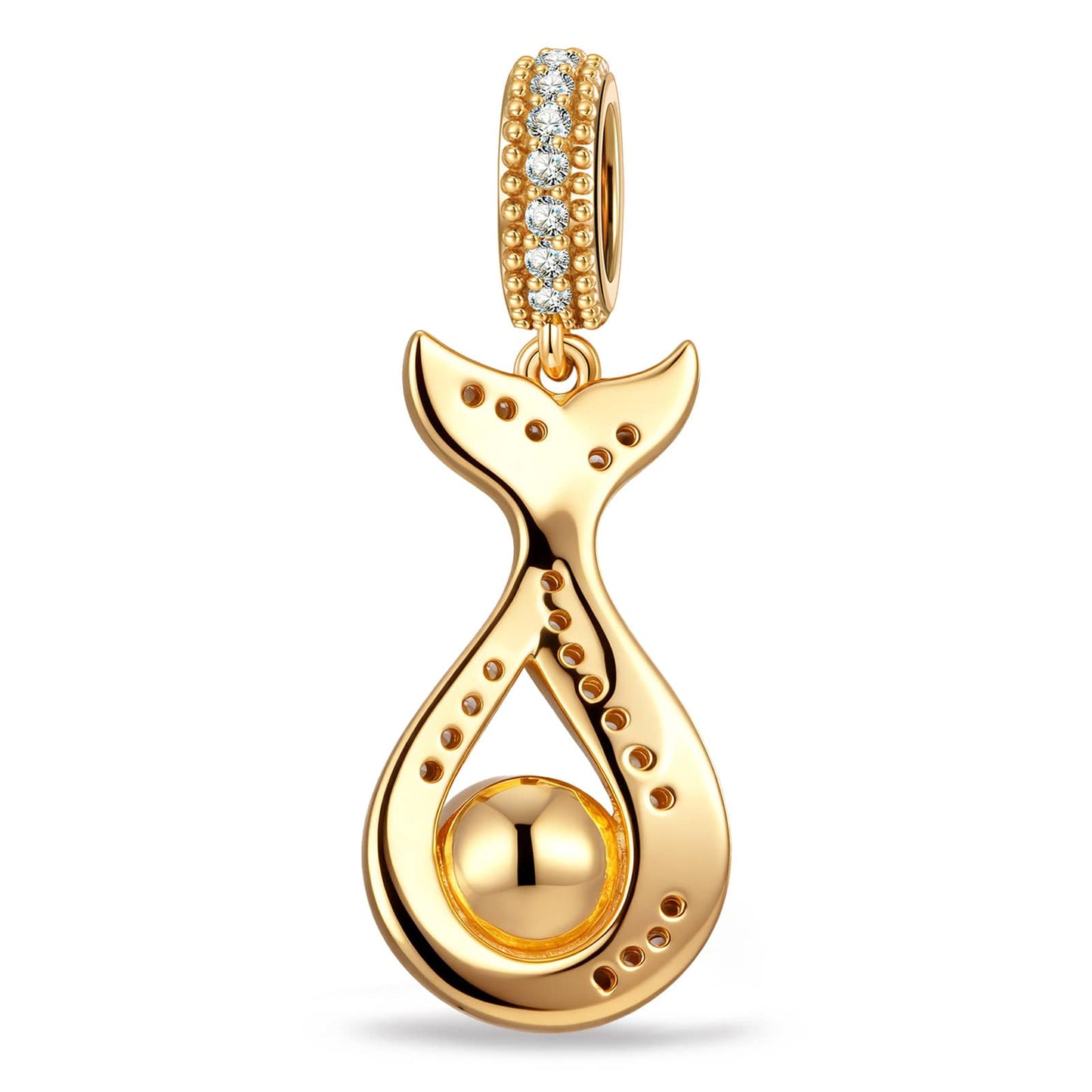 Azure Siren Mermaid Tail Pearl Enamel Dangle Charm With Pavé Crystal & Freshwater Pearl in Tarnish‑Resistant Silver
