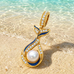 Azure Siren Mermaid Tail Pearl Enamel Dangle Charm With Pavé Crystal & Freshwater Pearl in Tarnish‑Resistant Silver