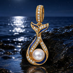 Azure Siren Mermaid Tail Pearl Enamel Dangle Charm With Pavé & Freshwater Pearl in Tarnish‑Resistant Silver
