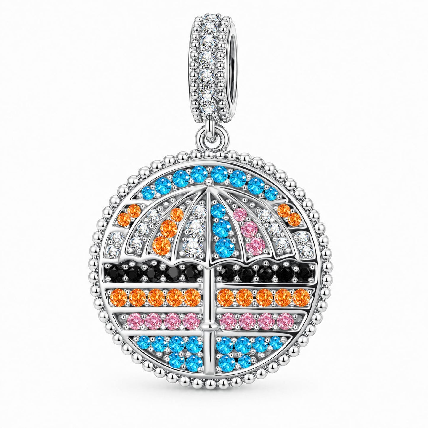 Sunset Hot Air Balloon Colorful Pavé Dangle Charm in Tarnish-Resistant Silver