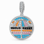 Sunset Hot Air Balloon Colorful Pavé Dangle Charm in Tarnish-Resistant Silver
