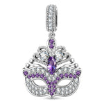 Royal Masquerade Purple & Clear Pavé-Set Mask Dangle Charm in Tarnish-Resistant Silver