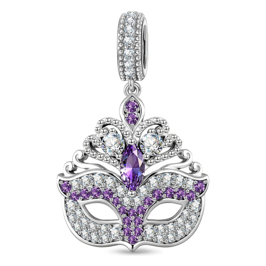 gona- Royal Masquerade Purple & Clear Pavé-Set Mask Dangle Charm in Tarnish-Resistant Silver