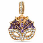 Spider‑Web Mask Pavé Enamel Dangle Charm In Tarnish‑Resistant Silver