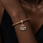 Halloween Glow-in-the-Dark Enamel & Pavé Spiderweb Masquerade Mask Dangle Charm in Tarnish-Resistant Silver