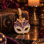 Halloween Glow-in-the-Dark Enamel & Pavé Spiderweb Masquerade Mask Dangle Charm in Tarnish-Resistant Silver